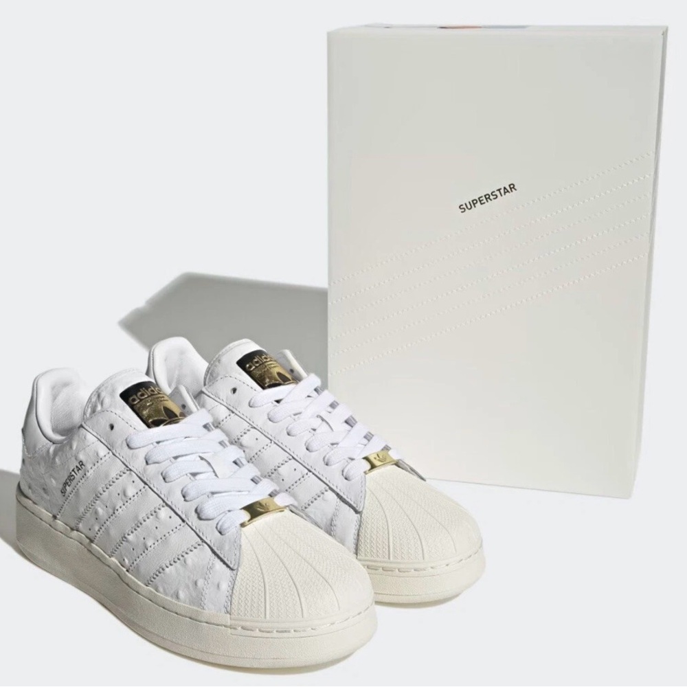 Adidas Superstar XLG White and Gold Sneakers 9.5 and 10.5
